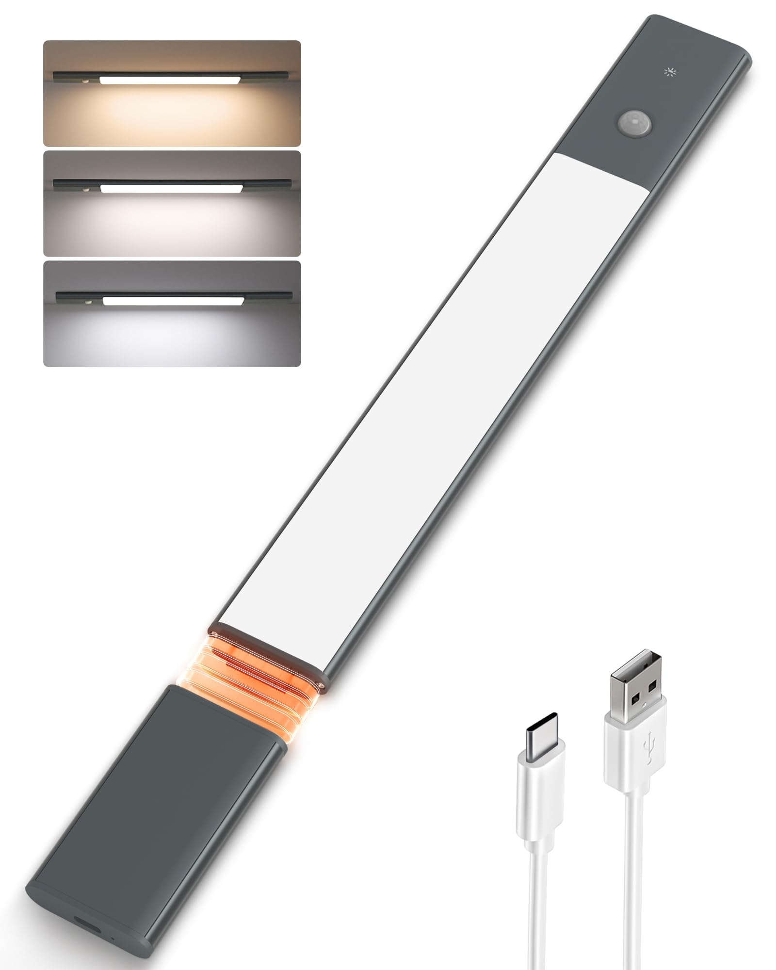 EZVALO 38CM LED Faretto da Cucina, Senza Fili a 3 Temperature di Colore, Batteria Rimovibile e Dimmerabile con Sensore di Movimento PIR per le Scale dell'armadio, Nero