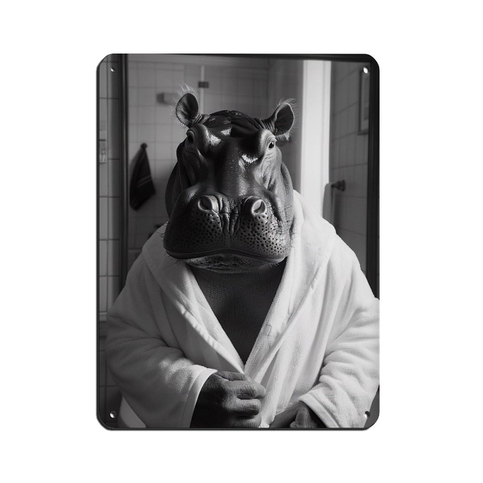 Hippo in A Bathrobe, Funny Bathroom Art (2) Retro Poster Metal Tin Sign Chic Art Retro Iron Painting Bar People Cave Cafe Family Garage Poster Wall Decoration 12x16inch(30x40cm)