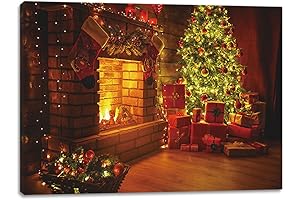 alottagifts Fireplace Tree Christmas Canvas Wall Art Print With Timer | LED...