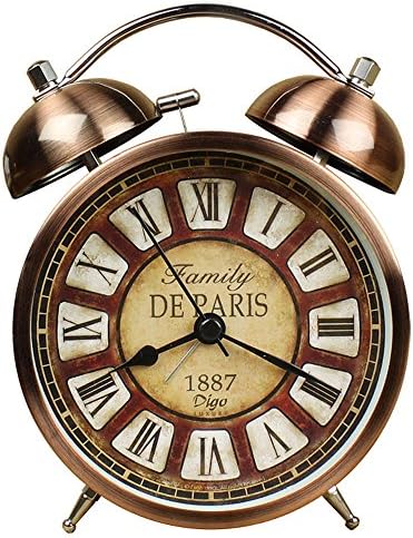 Nikauto Retro Alarm Clock, Vintage Room Clock Home Desk Table Lamp Clock with Ultra Mute Non Ticking Sweep Second Hand HD Glass Lens Battery Operated (Bronze)