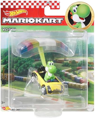 Miniatura 4 de Hot Wheels 1:64 Mario Kart - Yoshi en Kart Estándar con Parafoil Die Cast