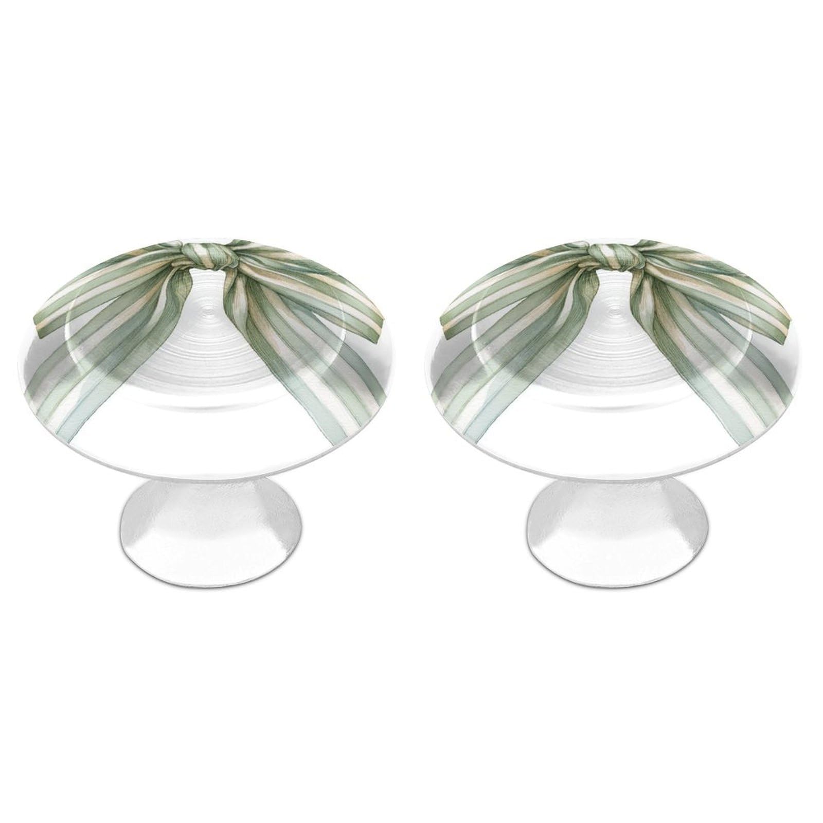 Jubonexis Pastel Colored Green and White Striped Bow Round Drawer Cabinet Knobs Handles with Screws,2 Pcs, Drawer Dresser Knob Pulls Decor for Wardrobe Cupboard Home Office Kitchen