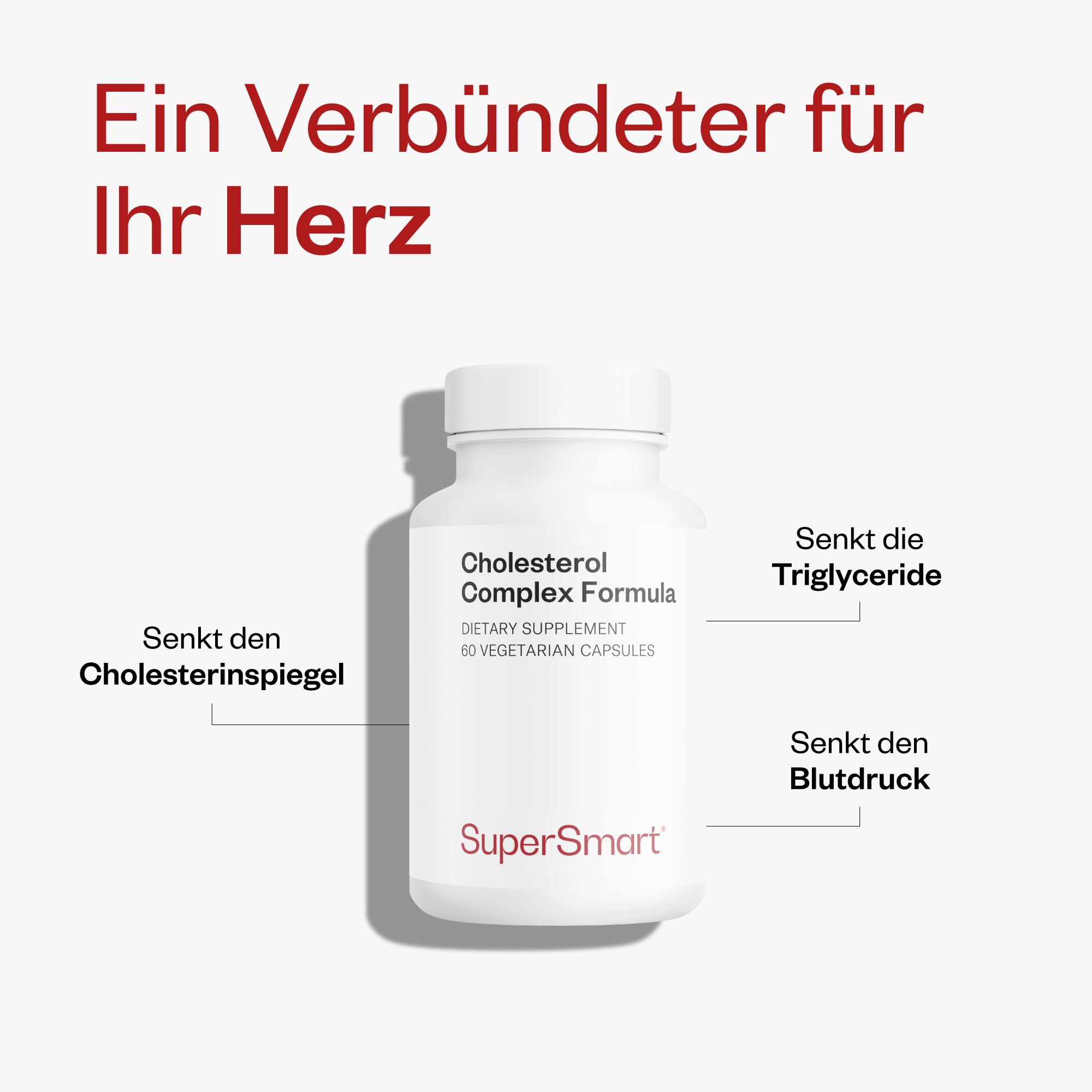 Cholesterol Complex Formula – Rotschimmelreis ohne Monacolin (ohne Statin) – Nahrungsergänzungsmittel mit Rotschimmelreis, Artischocke & Policosanolen – 60 Kapseln – SuperSmart