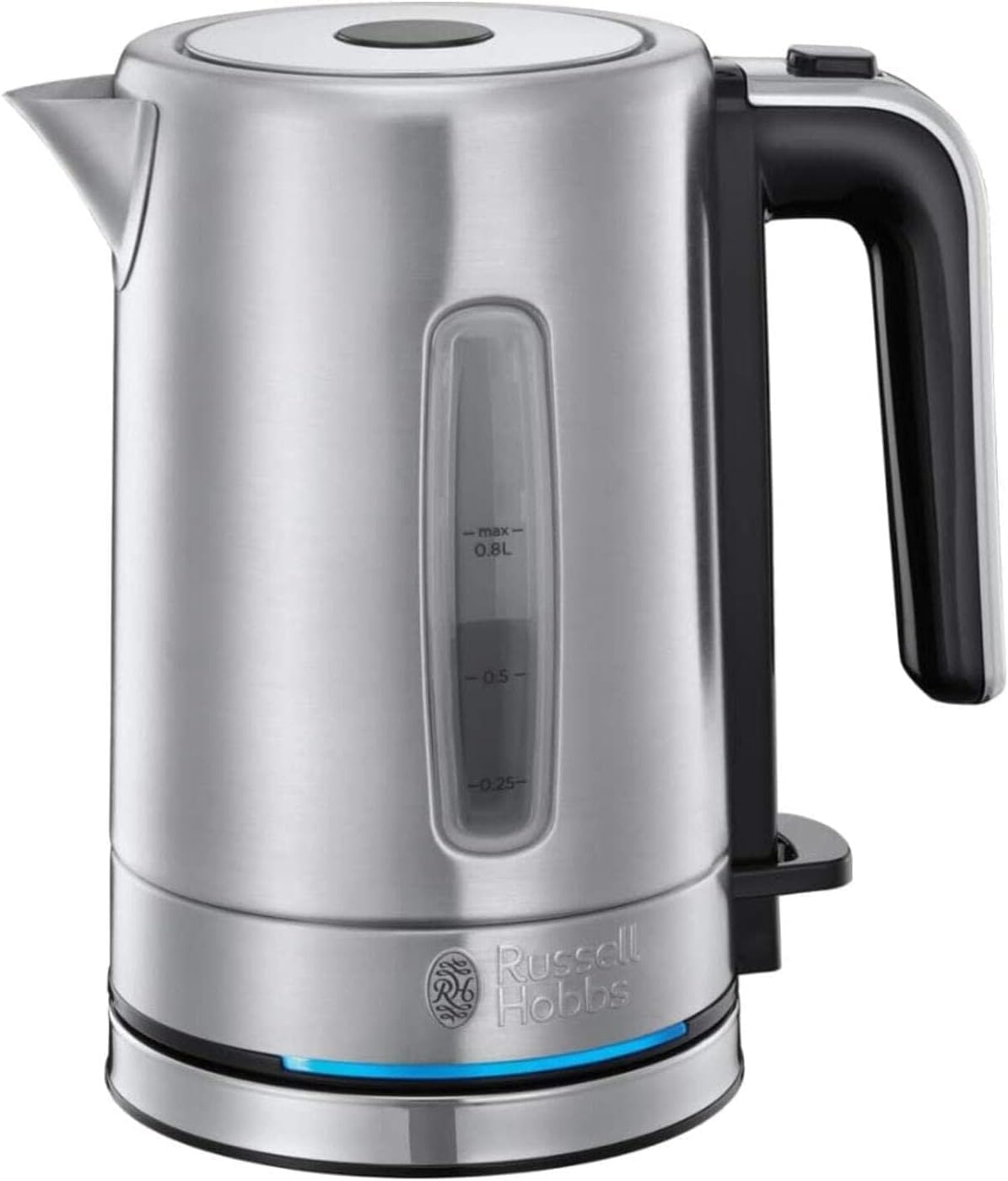 Russell Hobbs Wasserkocher klein [0,8l] Compact Edelstahl (2200W, LED Beleuchtung, herausnehmbarer Kalkfilter, außenliegende Wasserstandsanzeige, kleiner Reisewasserkocher) Teekocher 24190-70