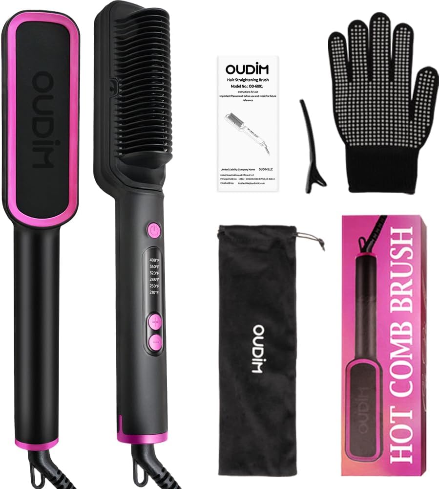 Negative Ionic Hair Straightener Brush, Straightener Brush for Women with six Temperature Settings, Precise Temperature Control and Heats up Fast, auto Shuts Off