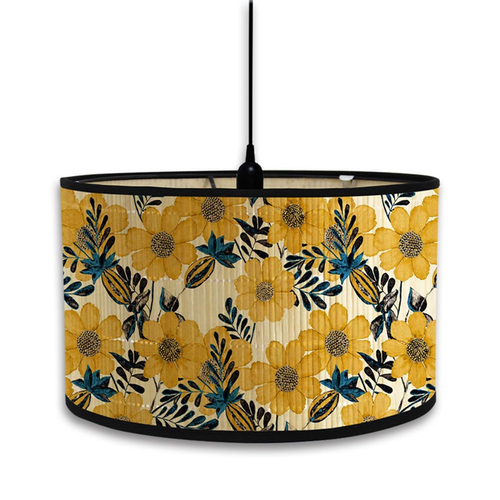 Morbuy Round Lampshade for Table and Wall Lamps - Vintage Luxury Floral Pattern Drum Bamboo Shade 30cm - Home Decorative for Bedside and Floor Lamps (Yellow)