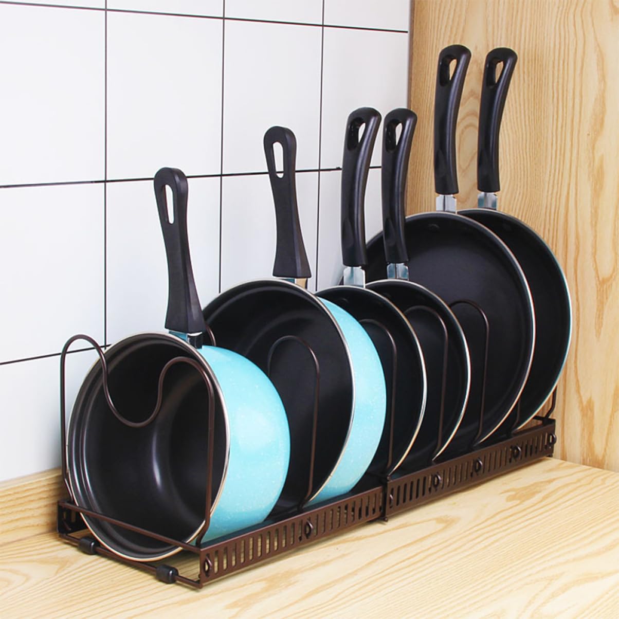 Estante expandible para ollas, almacenamiento de hierro multifuncional para ollas, sartenes y tapas, organizador de armario de cocina para soluciones de ahorro de espacio
