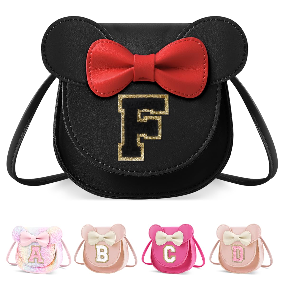 XSUIOY Toddler Purse Girl Wallet for Kids 2-9 Year Old Birthday Gifts,Cute Mouse Ear Bow Crossbody Shoulder Purses,Personalized Initial Purse Toddler