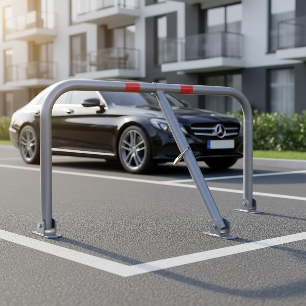 Melko Barrière de parking pliable avec 3 clés et 6 ancrages au sol