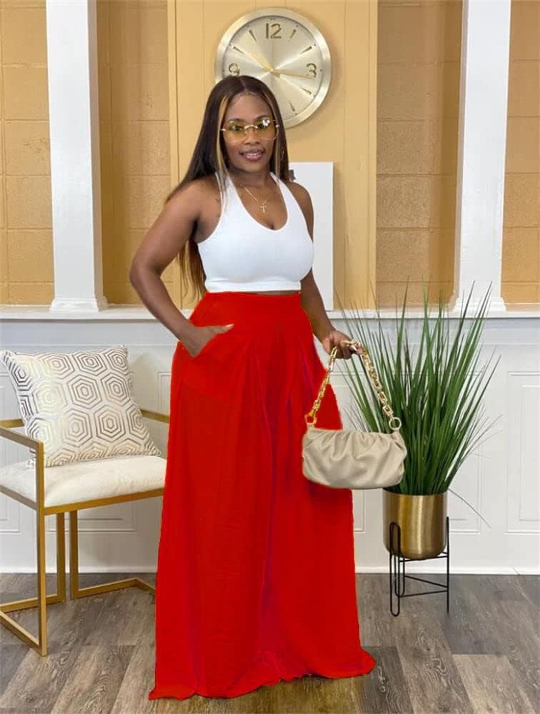 Women's Wide Leg Long Palazzo Pants High Waist Loose Fit Casual Flowy Pants Trousers with Pockets - Image 4