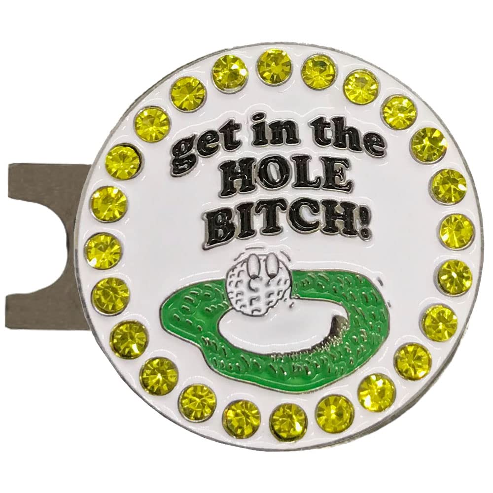 Giggle Golf Bling Golf Ball Marker with Magnetic Hat Clip – Get in The Hole Bitch Funny Sparkly Marker for Women Golfers – Fun Golf Gift with Organza Bag & Bonus Hand Cream