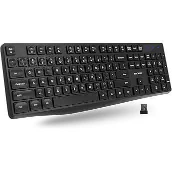 Macally Wireless Keyboard - 2.4G Ergonomic Full Size Keyboard Wireless - Ultra Slim Wireless USB Keyboard for Laptop Windows PC Windows Desktop Computer - Black