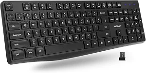 Macally Wireless Keyboard | 2.4G Computer Keyboard (Full Size, Quiet Keys) All Day Comfortable Typing with Wireless USB for Laptop, Desktop PC, Surface, Chromebook, Notebook