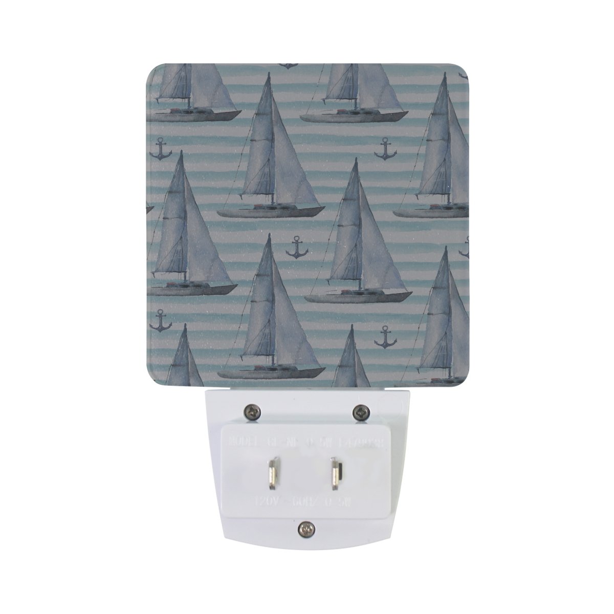 Naanle Set of 2 Nautical Theme Sailboat and Anchor On Blue Ocean Waves Sea Life Boat Summer Design Auto Sensor LED Dusk to Dawn Night Light Plug in Indoor for Adults