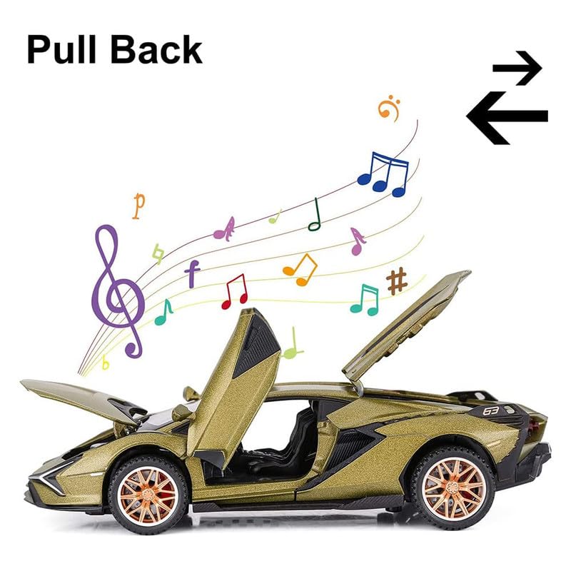 Image of PINQUE Kids New Car 1:32 Sian Diecast Alloy Metal Pull Back Car with Openable Doors Music Sound and Light Vehicle Toy Car for Boys (Multicolor)