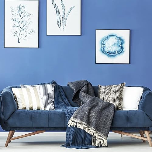 Miniatura 2 de HeloHo Papel tapiz azul de 118 x 15.7 pulgadas, con textura sólida, despegar y pegar, moderno, autoadhesivo, extraíble, impermeable, papel de