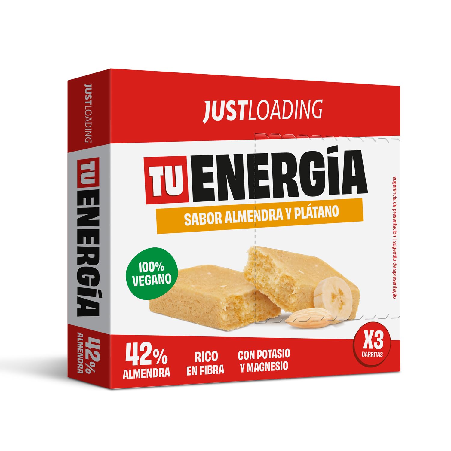 JustLoading Barritas Almendra & Plátano – 14 Estuches x 3 Barritas de 25g
