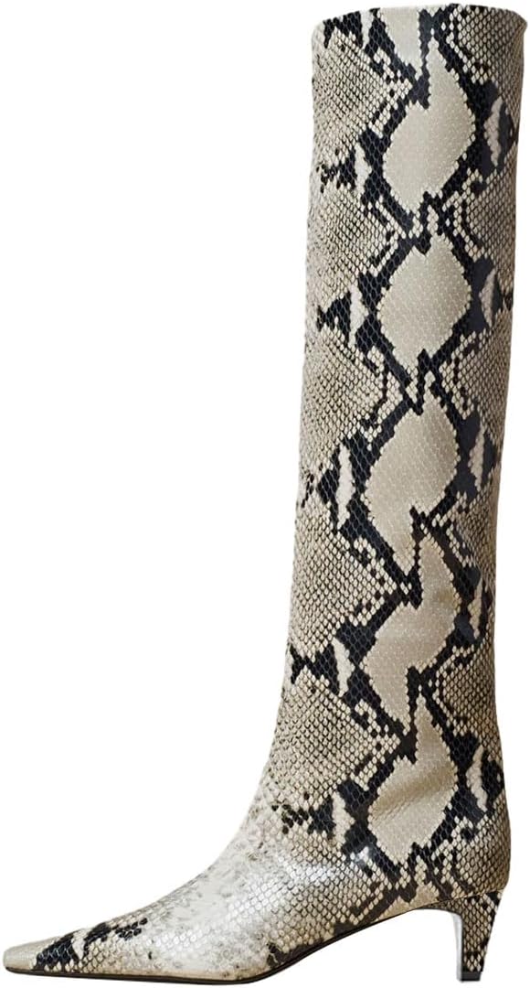 miss left Women Stretchy Knee High Boots Closed Square Toe Low Kitten Heel Fall Winter Wide Calf Boots Party Dress Long Boots Size 4-16 US