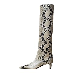 miss left Women Stretchy Knee High Boots Closed Square Toe Low Kitten Heel Fall Winter Wide Calf Boots