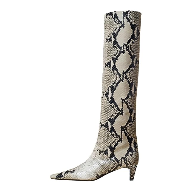 miss left Women Stretchy Knee High Boots Closed Square Toe Low Kitten Heel Fall Winter Wide Calf Boots