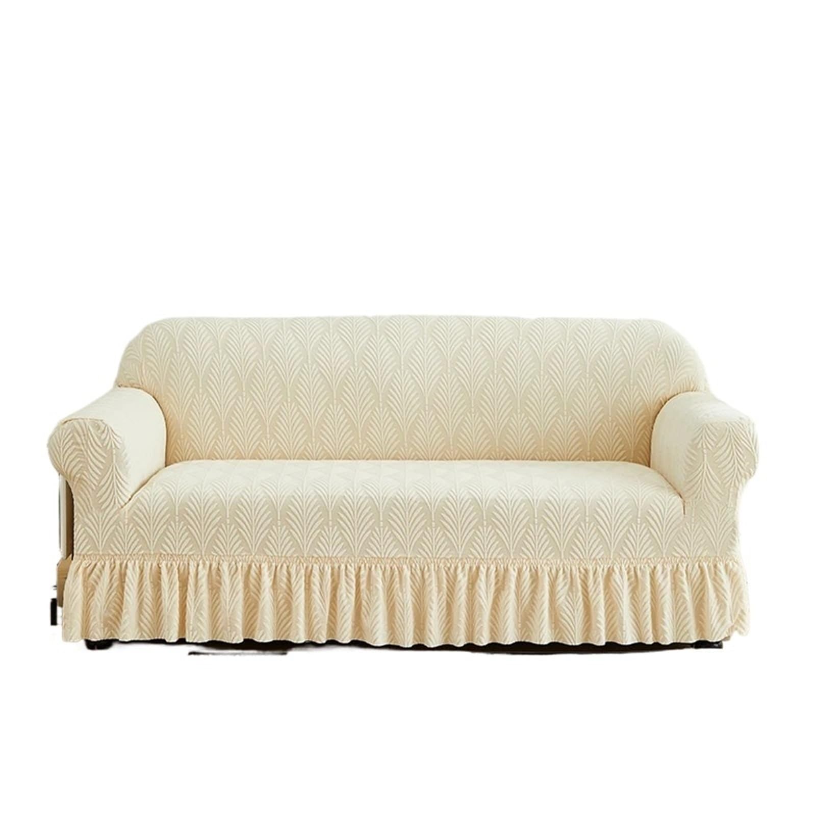 SUBLXPoten Sofa Cover with Skirt 1PC Jacquard Sofa Cover with Skirt Can Be Easily Removed Couch Protector of Bench with Armrest Plant Pattern(Beige,3 Seaters)