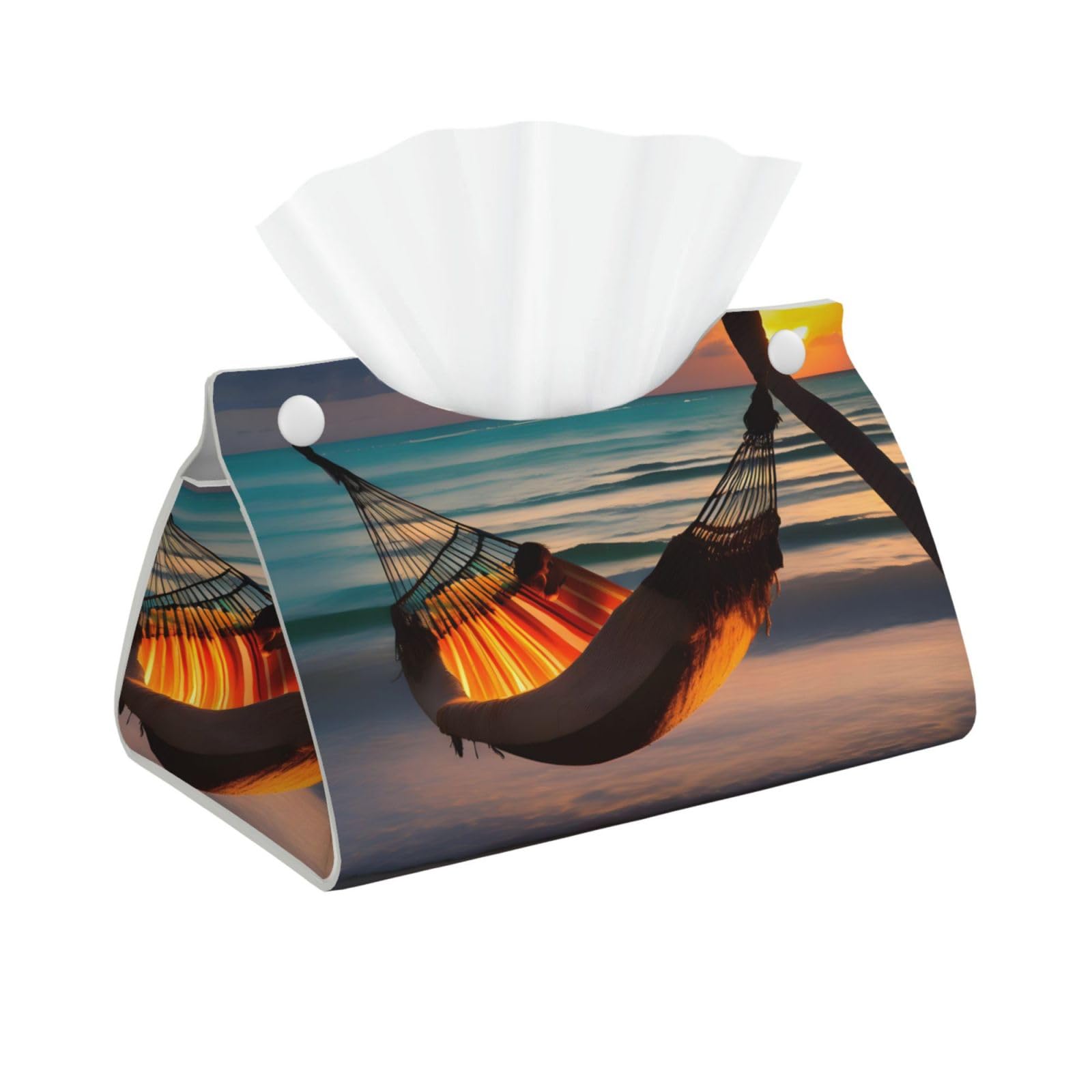 Sunset beach hammock Long Leather Tissue Box Cover-Waterproof PU Leather Tissue Holder for Bathroom, Decorative Rectangular Tissue Case