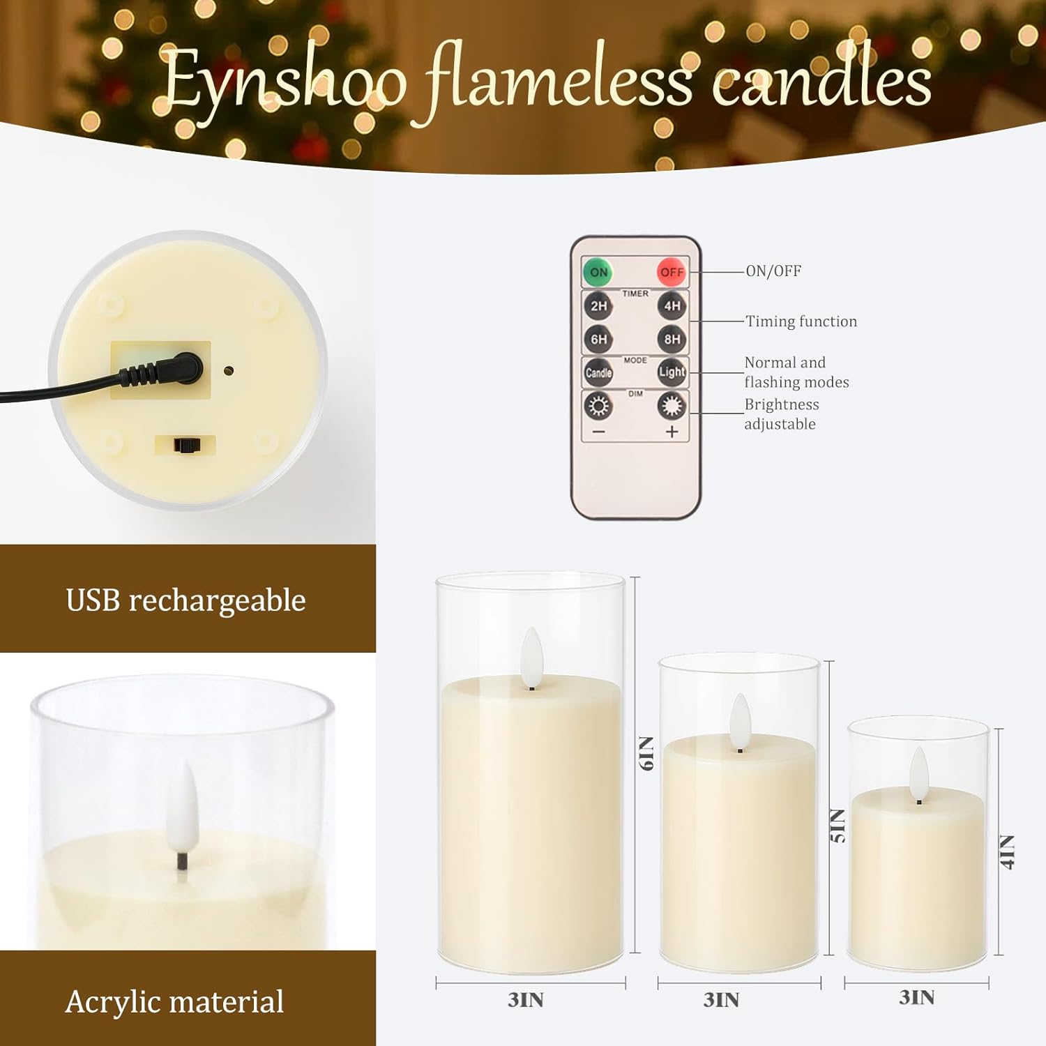 3-Pack Rechargeable Flameless Candles with Remote & Timer, Flickering LED Candles for Living Room, Fireplace, TV Stand & Bedroom Night Light, Holiday Party Decor, Housewarming Gift (Yellow) - Image 5