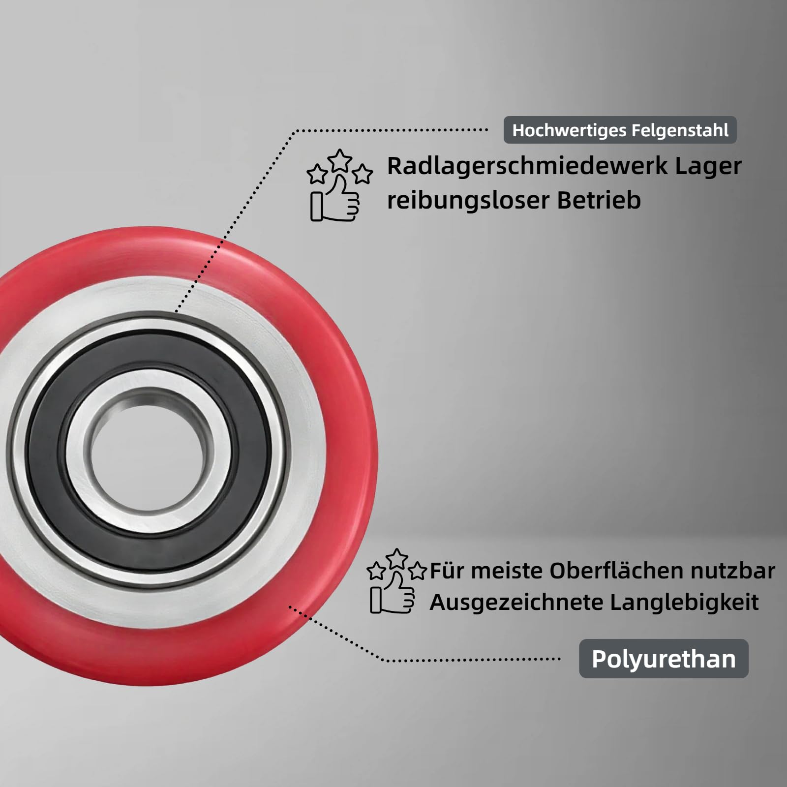 4 Stück 80 x 70 mm Polyurethan Hubwagenrollen Kugellager Räder für Hubwagen Ersatzteilen Ersatzrollen Belastung bis 600 KG