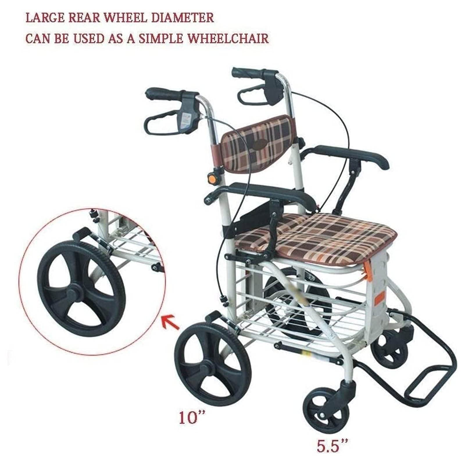 Rollator Walker składany chodzik z kołem i wyściełanym siedzeniem zamykane hamulce z koszem na zakupy, wózek rehabilitacyjny