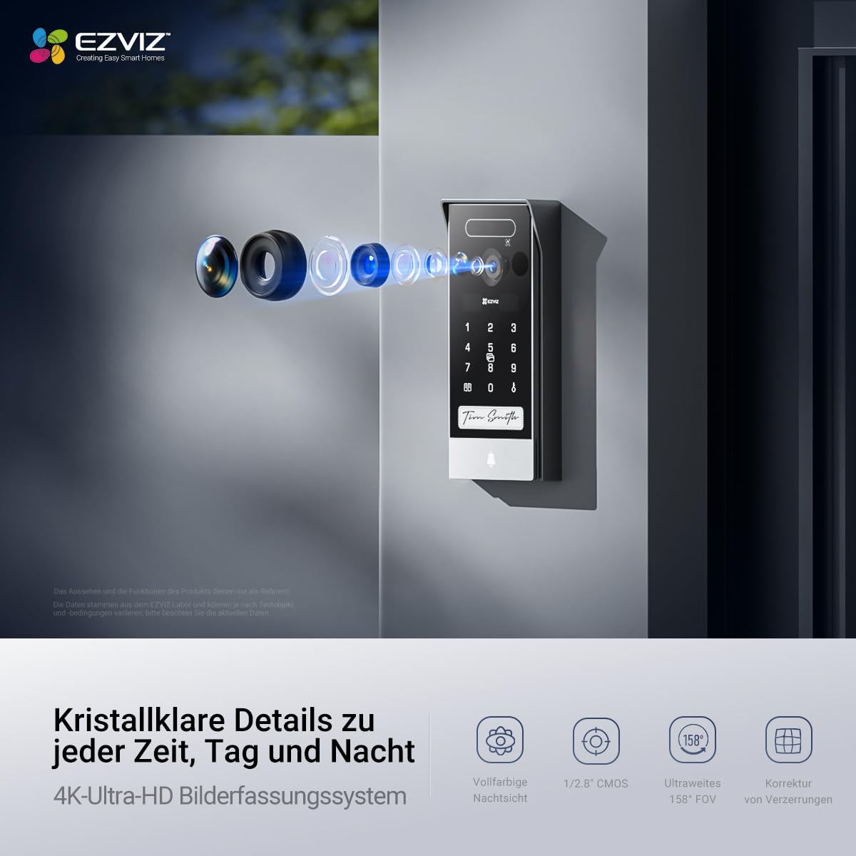 EZVIZ 4K Video-Türsprechanlage, 8 Zoll (20,3 cm) Touchscreen, Handflächen-/Gesichtserkennung, Unlock aus der Ferne, 2 Kabel, menschliche Erkennung, RFID-Option, wasserdicht, Dual-Band-WLAN, HP7 Pro | 7-in-1 Zutrittskontrolle mit Gesichts- & Handflächenerk