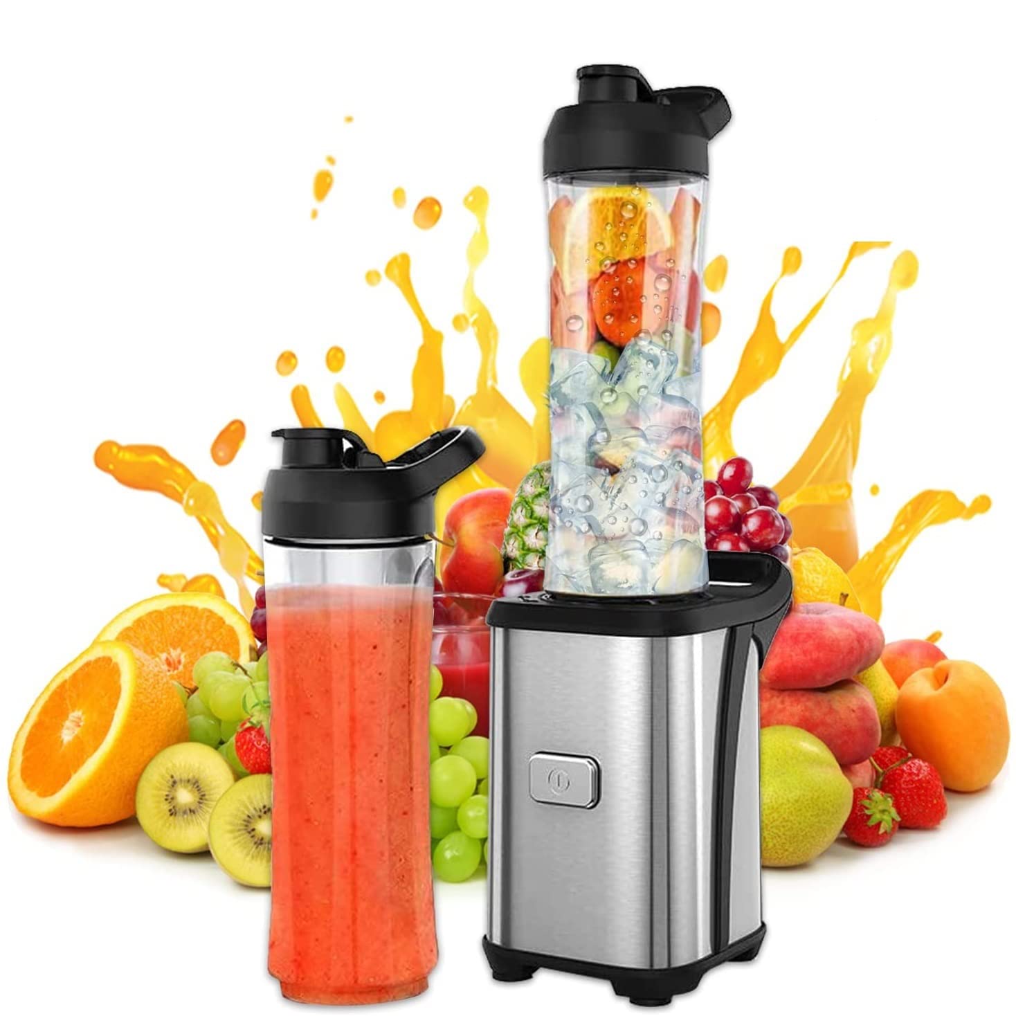 Grifucher Smoothies Blender Personal Size Blender for Shakes and Smoothies 300 Watts with 2 Pieces 20 oz BPA Free Portable Travel Sports Bottles (2 Cups)