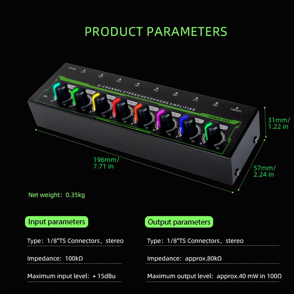 HA800 Pro 8 Canali Amplificatore per Cuffie Stereo RGB per Mixer Musicale Registrazione