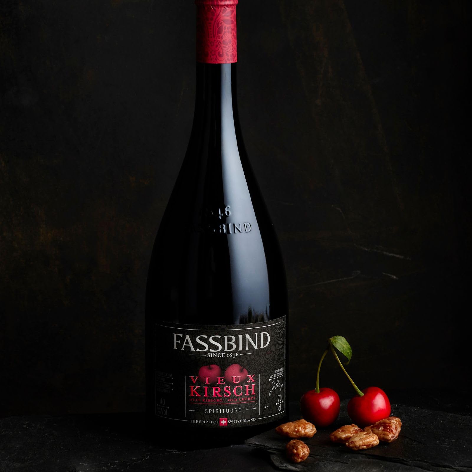 Brennerei Fassbind Vieux Kirsch (1 x 0.7 l) - Edler Schweizer Obstbrand aus reifen Kirschen mit 40% vol. Alkohol