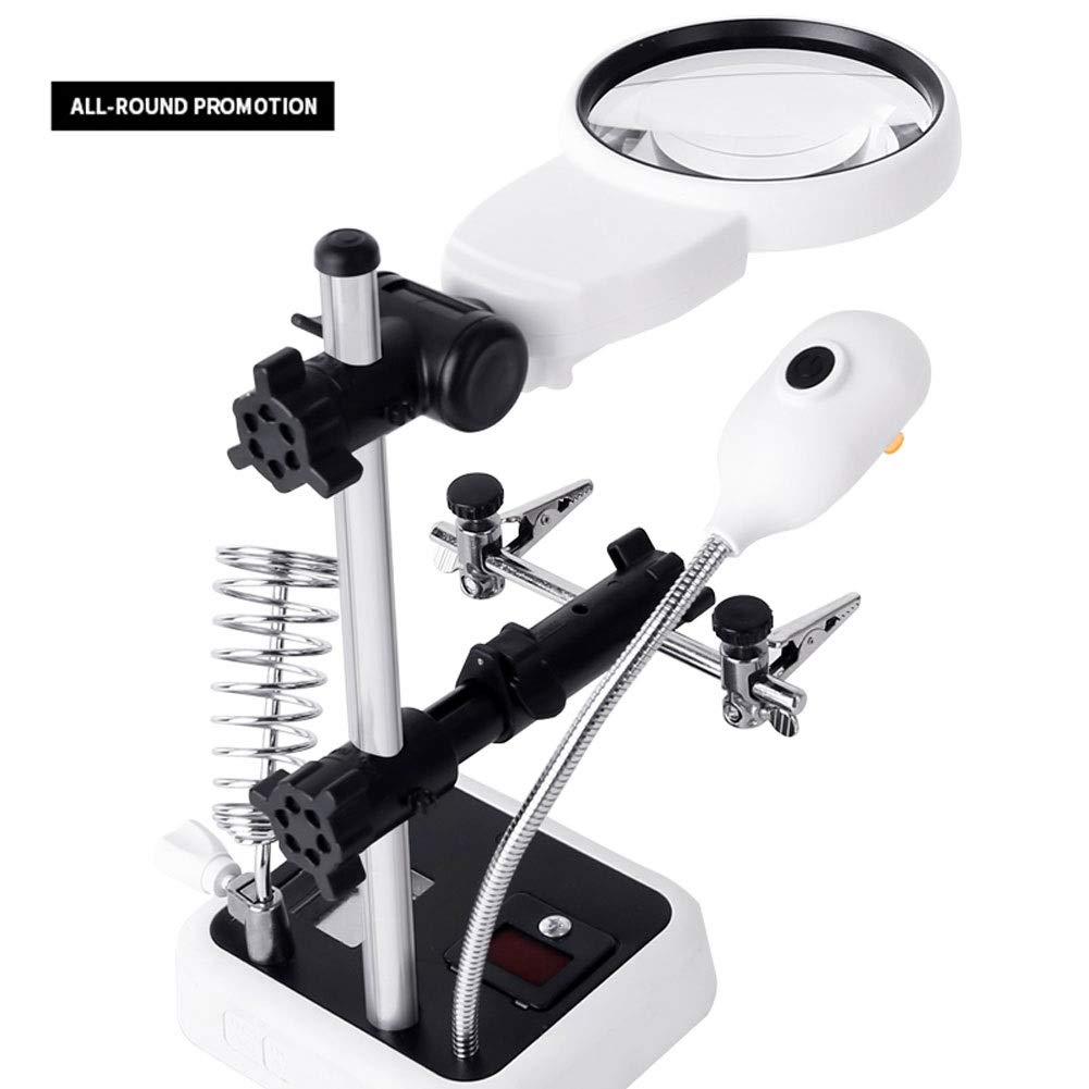 96 lupa con luz LED, lupa manos libres con 6 lentes desmontables luz LED para joyería lupa y reparación electrónica