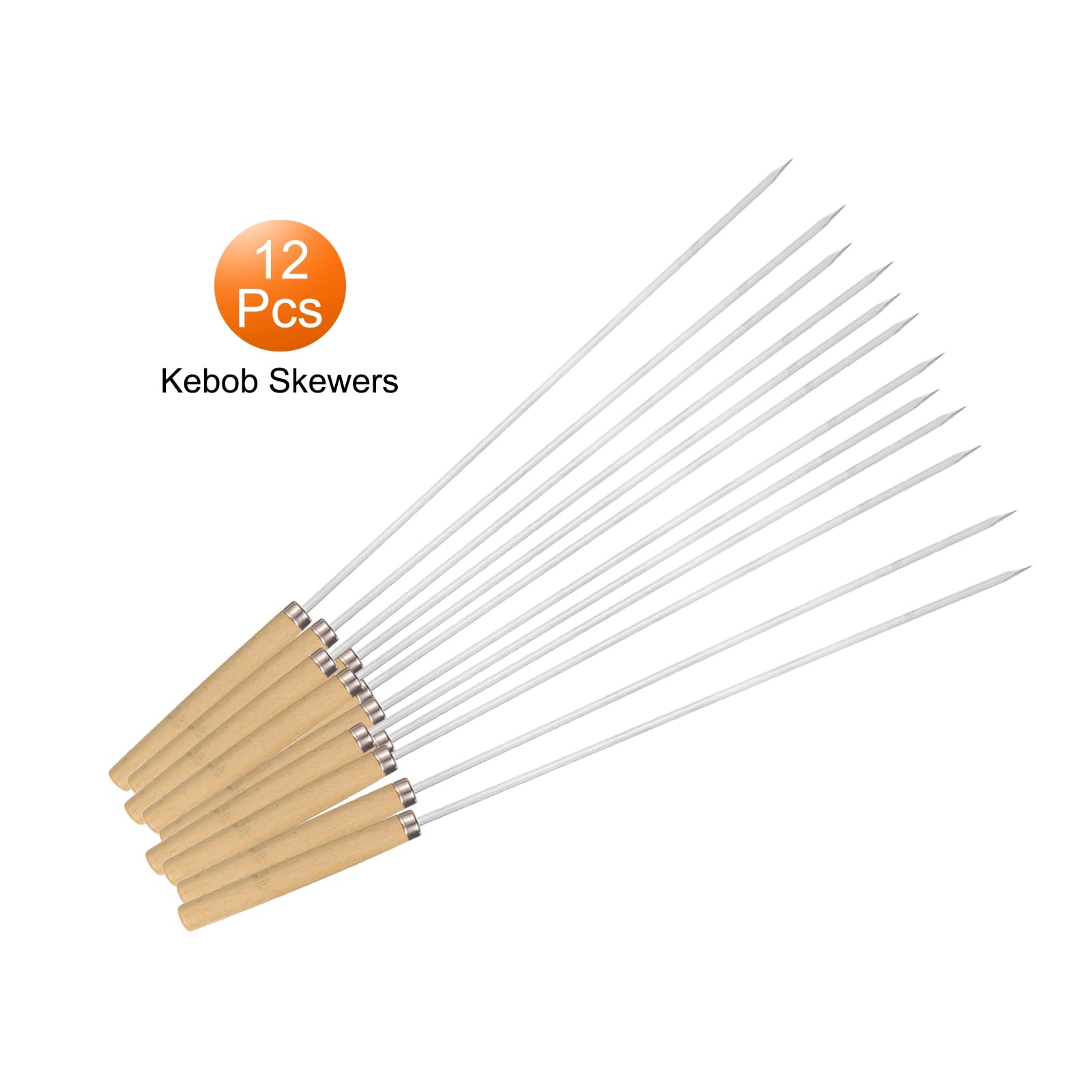 QUARKZMAN 12Pz Spiedini Acciaio 35cmx3.5mmx1mm Spiedo per Barbecue Metallo Piatti con Manico Legno Acciaio Inox Riutilizzabili Grigliate Arrosticini Aperto per Carne Frutta Verdura