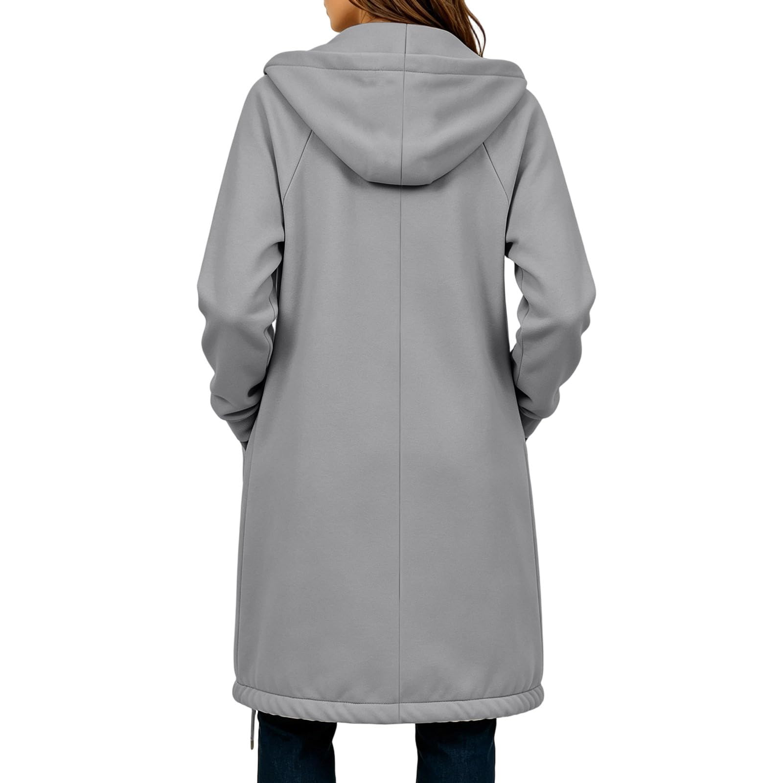 Generisch Sweatjacke Damen Lang Mit Kapuze Hoodie Reißverschluss Elegant Sweatshirt Retro Hoody Leicht Jackenfrühling Freizeit Einfarbig Jacke Mit Taschen Komfort Jacket Mode Kleidung