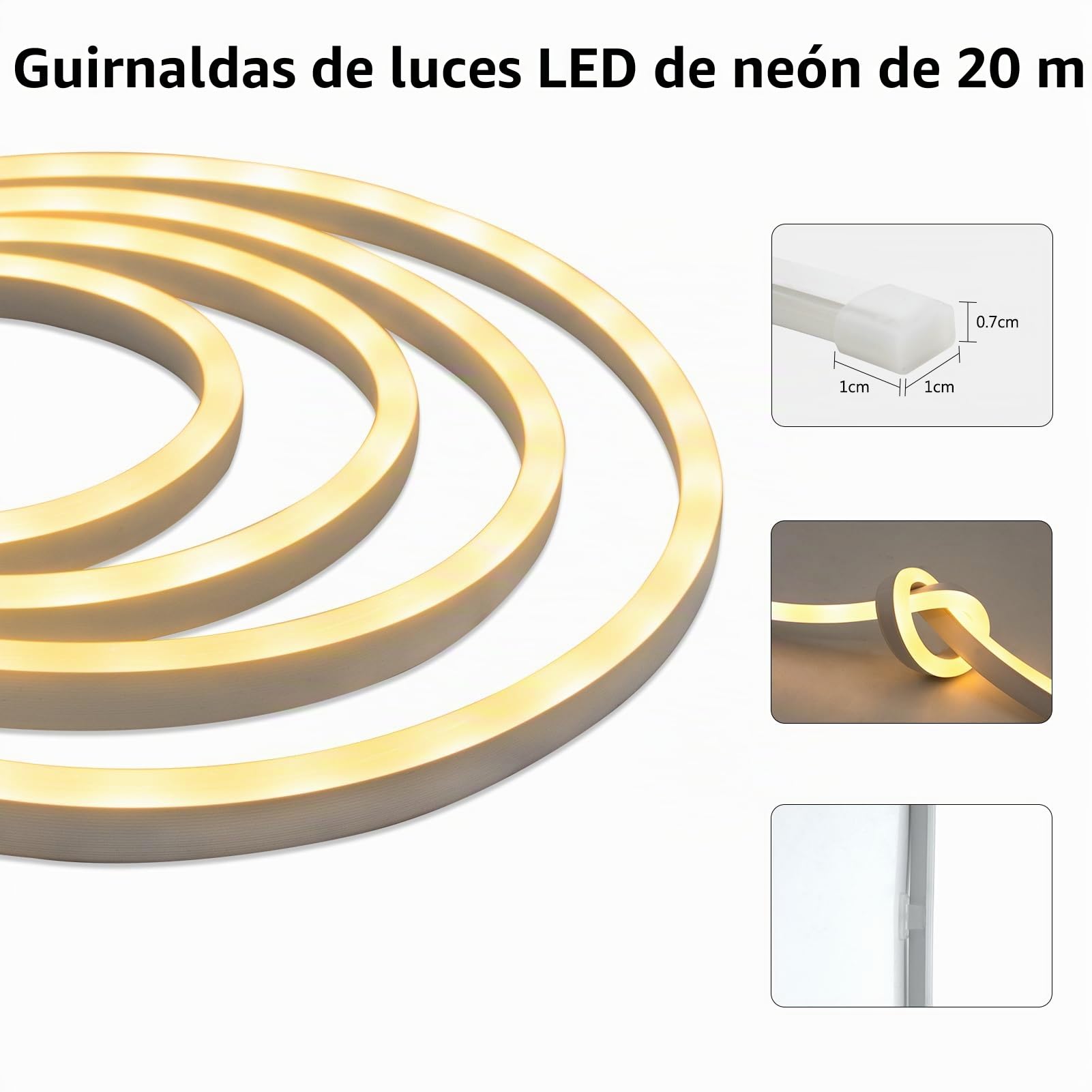 Tira de luces LED de neón de 20 m, 24 V, regulable, 2700 K, luz blanca cálida, silicona, flexible, con temporizador, IP67, resistente al agua, para casa, cocina, interior y exterior, decoración DIY