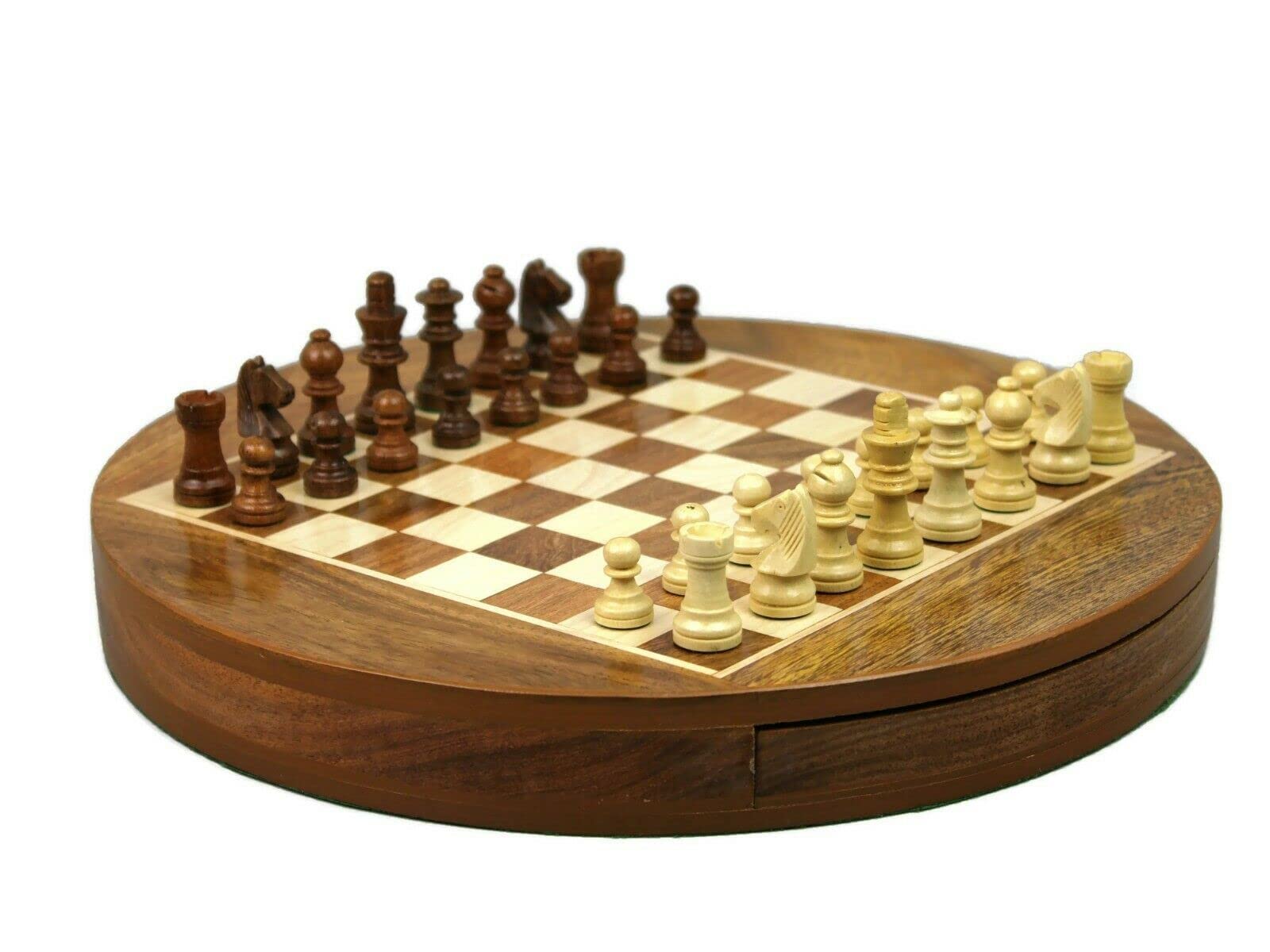 Jeu d'échecs rond en bois massif 30,5 cm