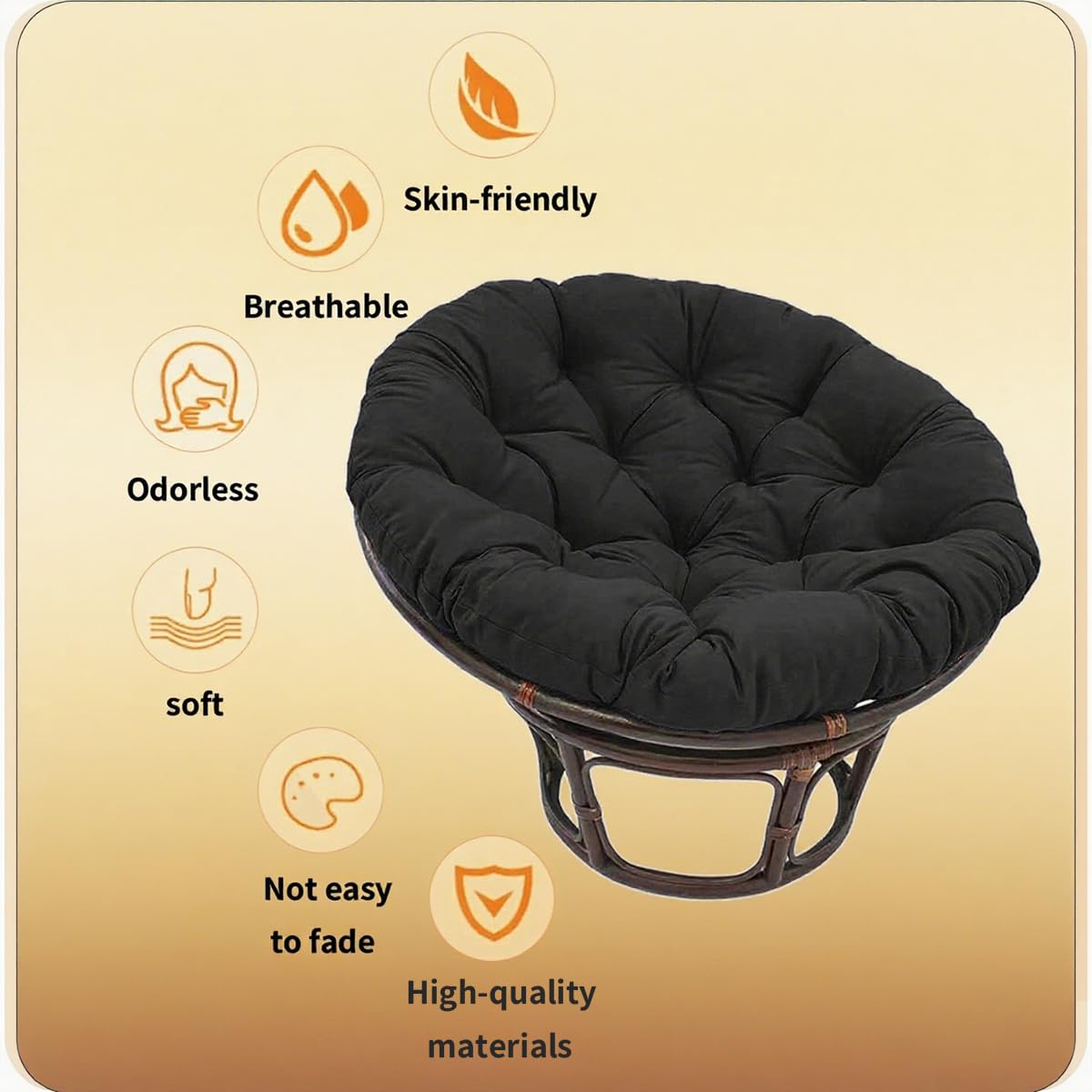 Genérico Cojín para Silla Papasan Redondo, Impermeable Cojines Tapizado de Suelo para Silla, CojíN para Silla de JardíN con Forma de Huevo para Interiores Exteriores Asientos,Caqui,50×50