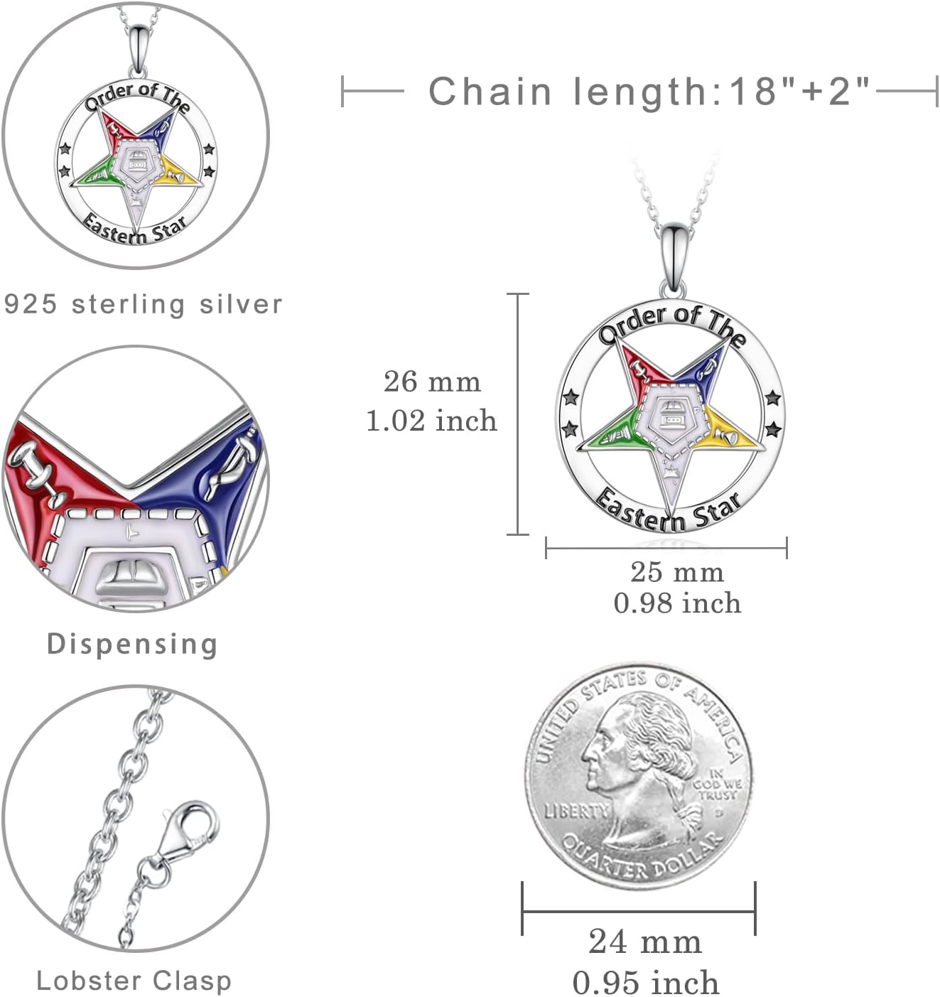 Order of The Eastern Star Pendant Necklace 925 Sterling Silver OES Necklace OES Sorority Jewelry Gifts for Women