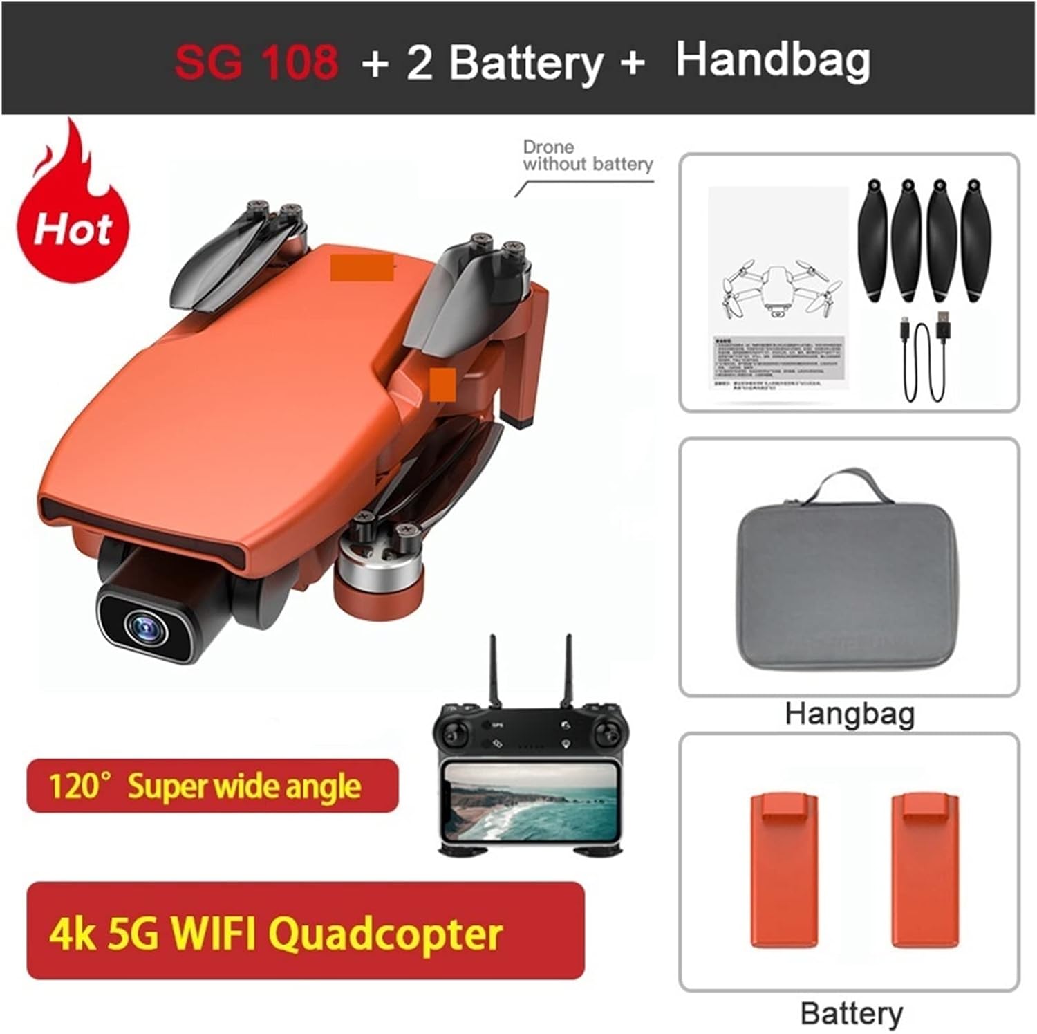 Drone Drone 4K Profesional GPS with 2-Axis Gimbal Camera 5G WiFi FPV Brushless RC Quadcopter 28Mins Flight Time Drone (Color : 108Pro-B-2B-Bag-32G Size : 1) (108 O)