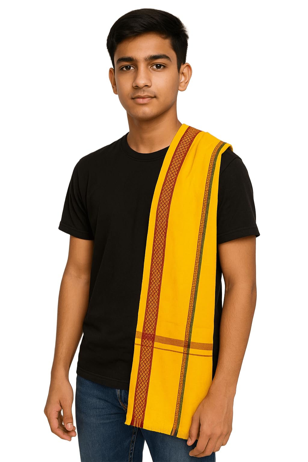 Vandana International Trader Handwoven Yellow Assamese Gamcha Scarf/Stole for Men & Women | Pure Cotton Dupatta | Ethnic Indian Towel Shawl with Traditional Border.-image-12
