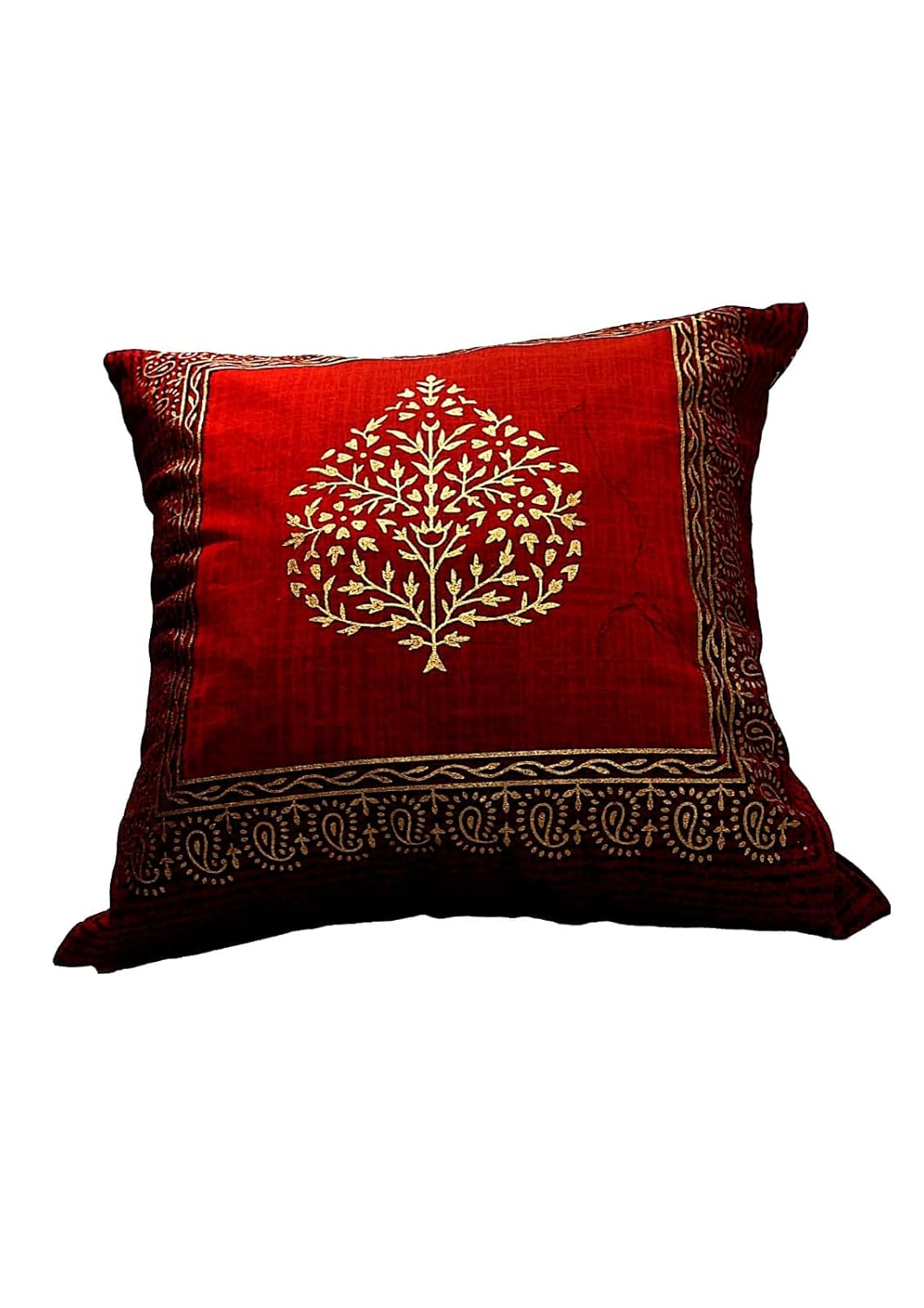 Buy Silk Red Colour Cushion Cover (16 inch x 16 inch) Decorative