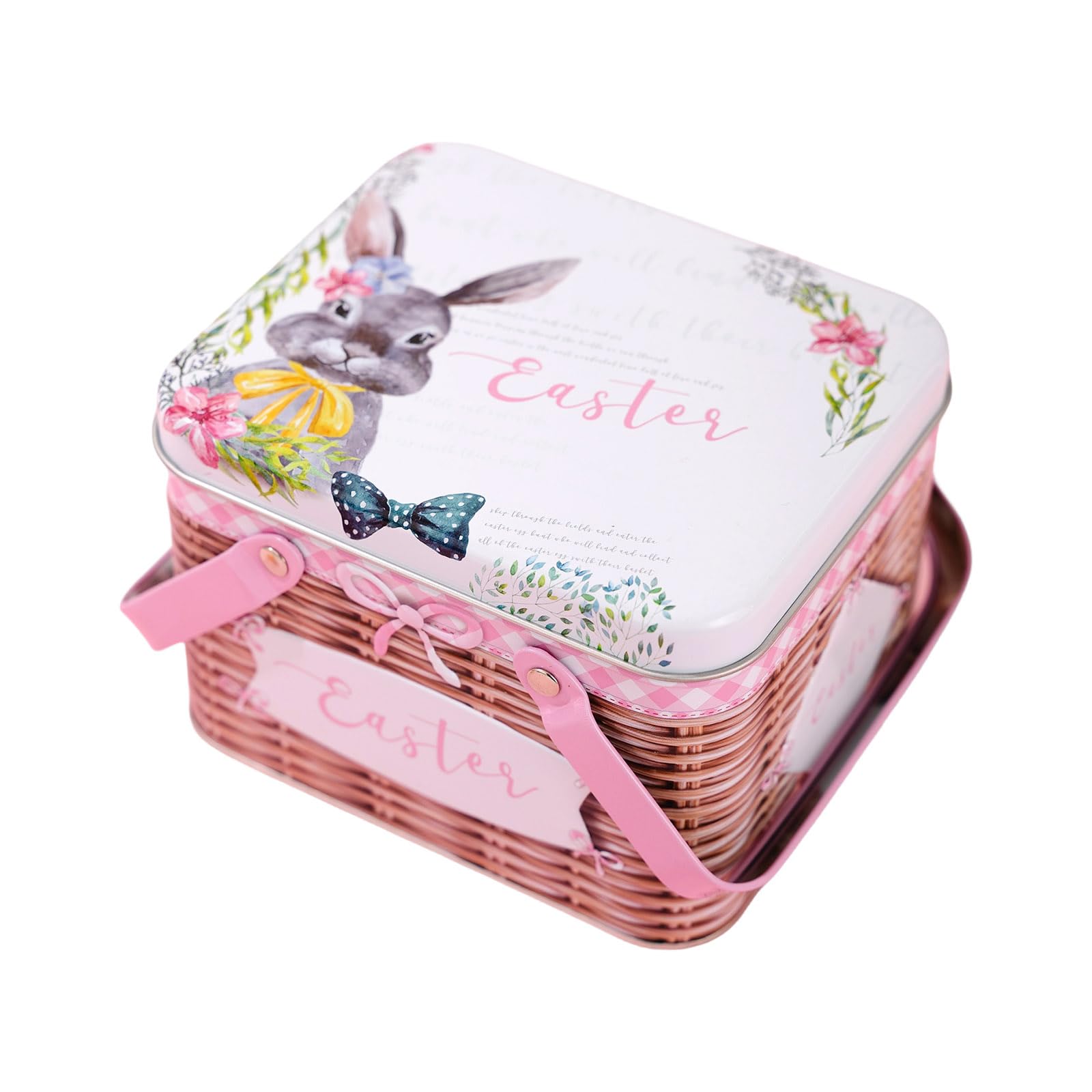 carotoe Decorative Easter Metal Basket Tinplate Box for Holiday Treats and Small Items Home Organization Supplies Easter Party Supplies
