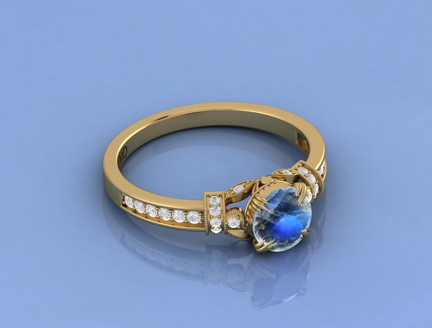 Natural Rainbow Moonstone Ring for Women 22K Gold Plated Sterling Silver Handmade Boho Jewelry, June Birthstone Gift