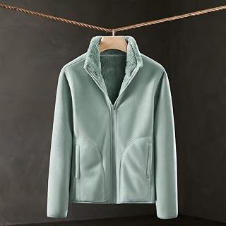 ARTQ Fleece Jackets Women'S Polar Fleece Jacket Full-Zip With Pockets Jacket Green Winter Double Sided Slim Fit Jacket Thickened Warm Stand Collar Fleece Jacket Gift For Christmas New Year Couple