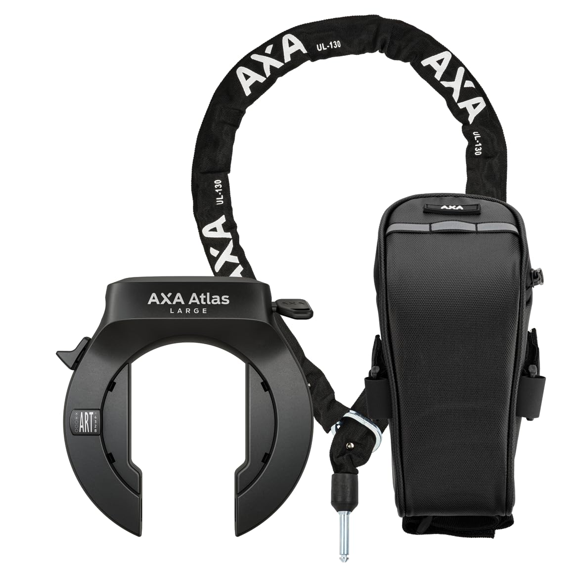 AXA Atlas Large + ULC 130 Einsteckkette + Satteltasche – Rahmenschloss Set – Sicherheitsstufe 14 – Schlüssel ist Nicht abziehbar