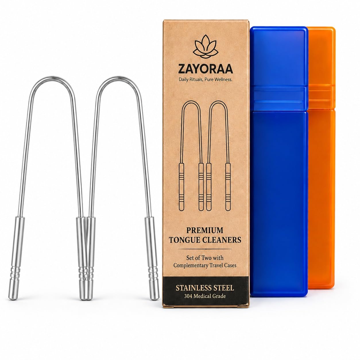 Stainless Steel Tongue Cleaner Set of 2 with Travel Cases |100% Stainless Steel, Anti-Rust, Deep Cleaning for Fresh Breath & Daily Oral Hygiene| Ergonomic, Durable, Gentle on Tongue-image-26