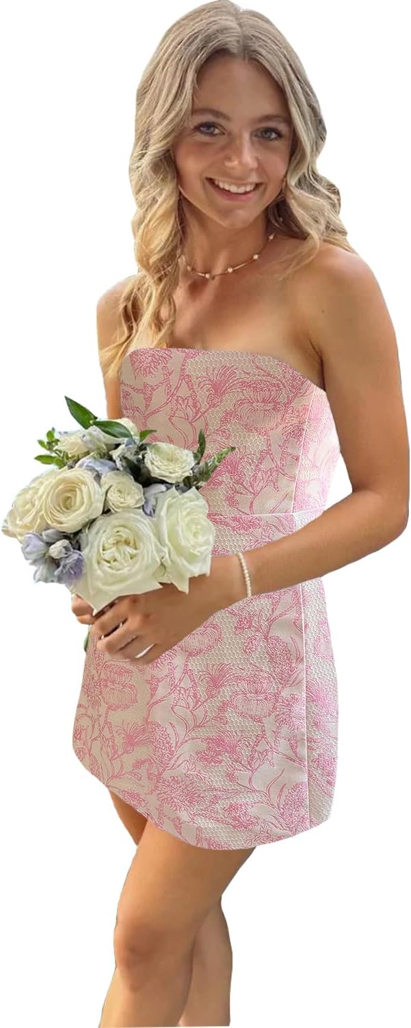 Floral Homecoming Dresses for Teens Short Tight Strapless Cocktail Mini Dress