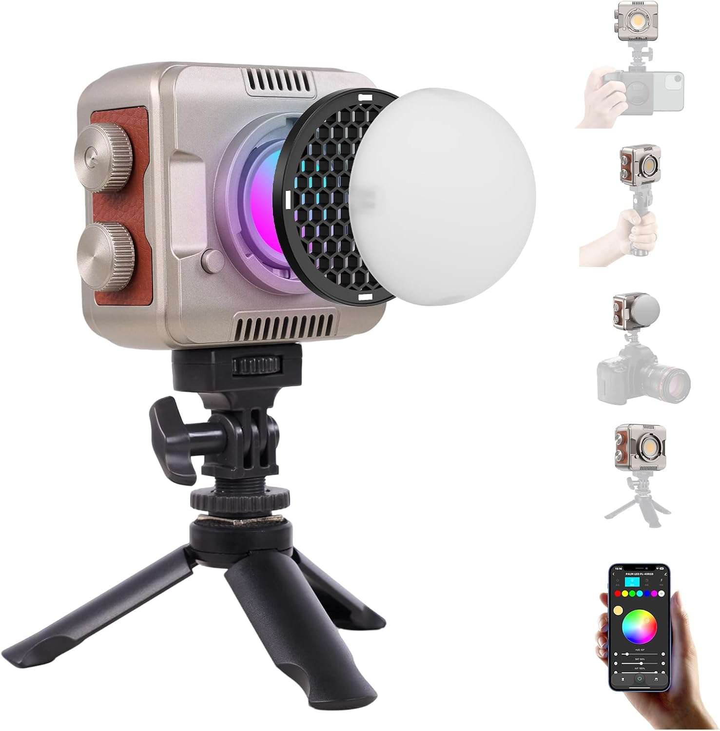 Tolifo 40W LED Video Light, Pocket RGBWW Creator Kit with App Control, Diffusor, Barndoor, Honeycomb Grid, Cold Shoe, Desktop Grip, Hardcase & 20 FX Modes (PalmLED Mini Pl-40RGB)